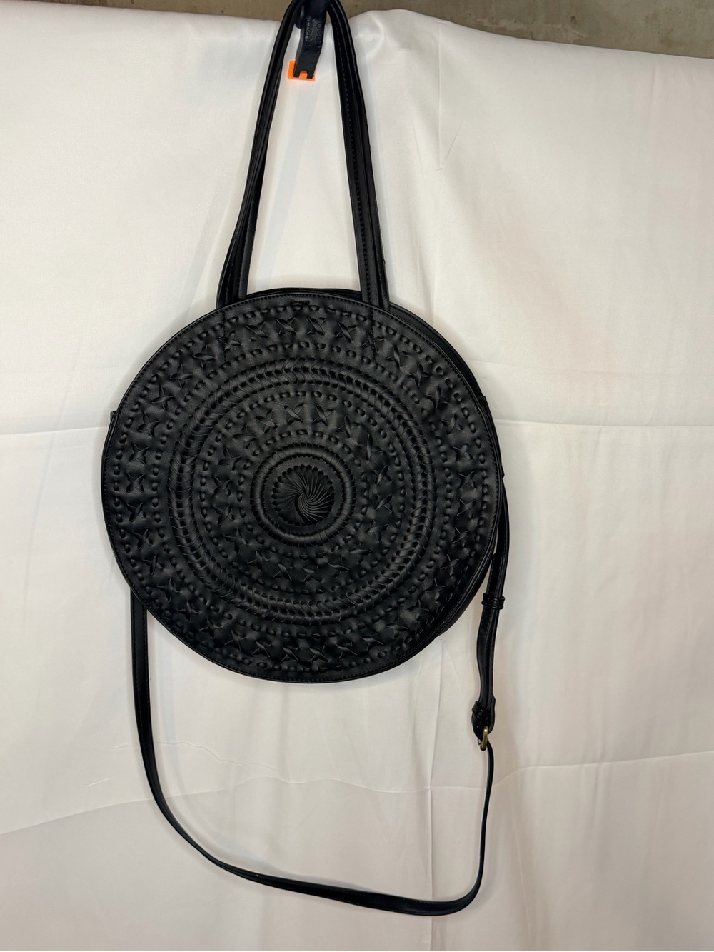 Black Round Embossed Crossbody Tote Bag